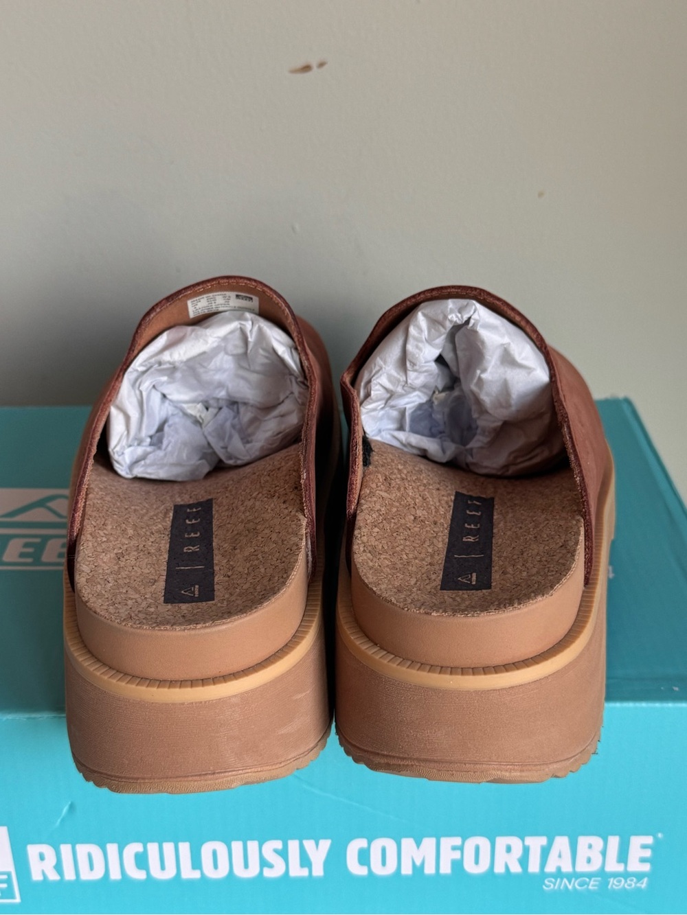 REEF Vista Skye Mule Clog Caramel Suede Leather Platform Slip-on Lightweight 8 - Picture 4 of 8